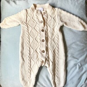 2 Adorable Cable Knit Rompers -Cream and Heather Grey